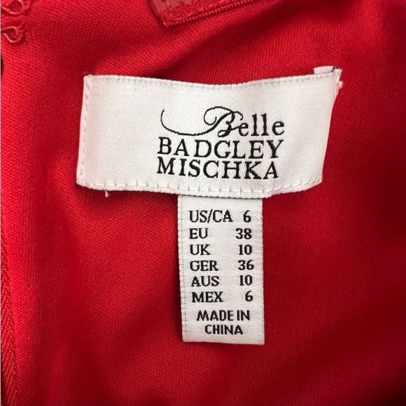 Badgley Mischka Belle Mia Red Ruched Crossover Neckline Wide Leg Jumpsui… - Picture 4 of 7